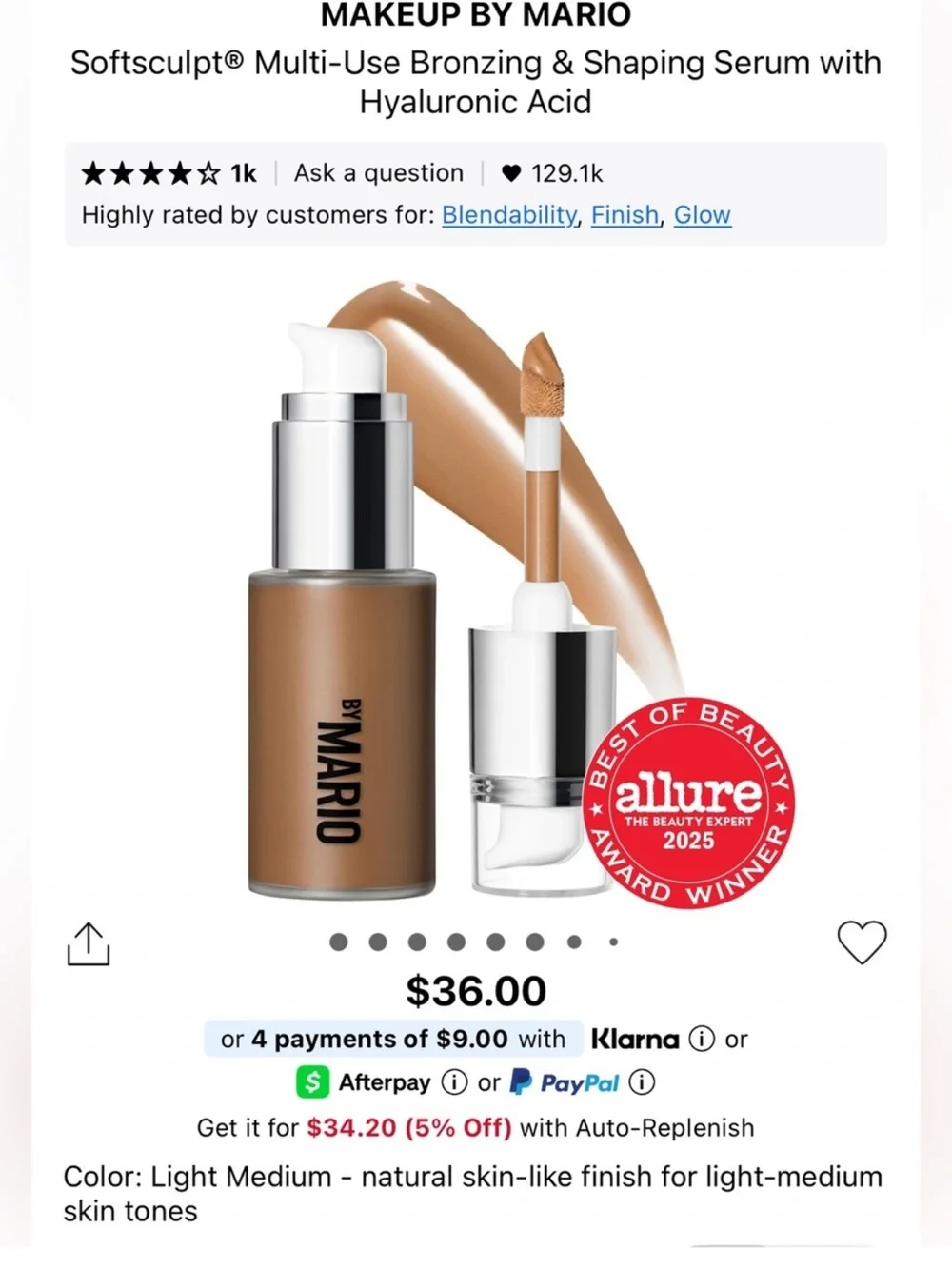 Makeup by Mario Softsculpt Multi-Use Bronzing & Shaping Serum Light Medium NIB